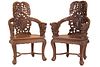 Pair of Chinese Export Carved Hardwood Chairs