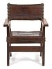 A Pair of Spanish Renaissance Walnut Fraileros (Friar's Chairs) Height 40 1/2 x width 27 1/2 x depth 20 1/2 inches.