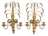 A Pair of Louis XV Style Carved Giltwood and Gilt Metal Three-Light Wall Sconces Height 21 x width 13 inches.