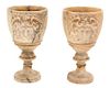 A Pair of Carved Alabaster Goblets Height 9 inches.