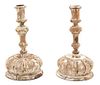 A Pair of Italian Carved and Painted Wood Candlesticks Height 10 1/2 inches.