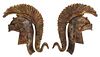 A Pair of Italian Parcel Gilt Carved Wood Helmet-Form Wall Plaques Height 18 1/4 inches.