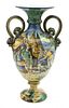 An Italian Majolica Vase Height 13 1/2 x diameter 6 1/2 inches.