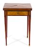 A French Crossbanded Tulipwood Parquetry Handkerchief Table Height 30 x diameter closed 22 inches.