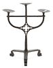 A Gothic Revival Wrought Iron Three-Light Candelabra Height 18 inches.