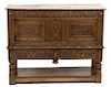 A Renaissance Revival Carved Oak Side Cabinet Height 40 x width 50 x depth 18 1/4 inches.