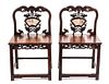 A Pair of Chinese Carved Wood Chairs Height 35 3/4 inches.