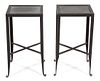 A Pair of Wrought Iron Side Tables Height 22 1/4 x width 12 x depth 12 inches.