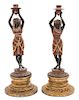 A Pair of Continental Painted Metal Figural Candlesticks Height 19 1/2 inches.