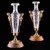 Pair of Cut Glass Gilt-Metal Mounted Bud Vases on Marble Bases