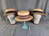 3 Mens Antique Straw Boater Hats