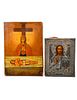 Russian Silver Icon of Christ Pantocrator, with another.