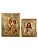 Two Gilt-Metal Icons, Theotokos and Christ.