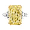 GIA Certified 3 Stone Ring with 8.10ct Natural Fancy Yellow Even SI1 Radiant shape diamond