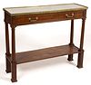 PAIR OF FRENCH MAHOGANY MARBLE-TOP CONSOLE TABLES