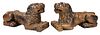 Pair of Continental Carved Wood Lion Statues