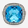  Michael Christoff Blue Topaz Cushions Cut Diamond Halo Ring, NWT 
