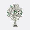 Art Deco Emerald and Diamond Flower Vase Brooch