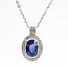 1.27 Carat Oval Cut Natural Unheated Change Color Sapphire, Diamond and 18 Karat White and Yellow Gold Pendant Necklace.