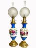 A Pair of French Sevres Hand Painted Porcelain Bronze Light Lamps