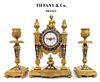 19th C. Tiffany & Co Champleve Figural Bronze Clock Set