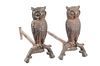Folk Art Owl Cast Iron Rod Andirons c. 1950's