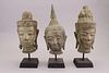 (3) Archaic Form Bronze Thai Busts on Stand