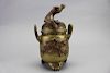 Antique Bronze Chinese Twin Handled Covered Vessel