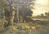 19th C. Oil on Canvas. Shepherd with Flock in