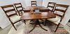 Duncan Phyfe Style Double Ped Mahog Dining Table W/ 3 Leaves 3'8"W X 5'4"L  W/ 5 Armchairs