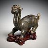 Chinese archaic style bronze Pixiu on stand