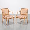 Pair Regency gilt and gray painted armchairs