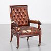 William IV leather and rosewood library chair