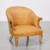 Louis XV style boudoir chair, Fortuny fabric