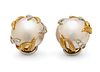 Mabe Pearl, Diamond & 14k Gold Clip Earrings, Ca. 1960, 17g 1 Pair