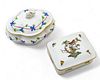 Herend Porcelain (Hungarian) 'Rothschild Bird' & 'Blue Garland' Porcelain Boxes, H 4" W 3.5" L 5" 2 pcs