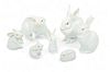 Herend Porcelain Manufactory (Hungarian) Porcelain Figurines, Rabbits & Mouse, H 5" W 3" L 4.5" 7 pcs