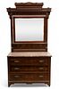 Eastlake Movement Walnut And Marble Top Chest And Mirror Ca. 1890, H 86" W 40" Depth 18"