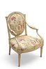French Louis XVI Period Carved And Painted Fauteuil Ca. 1770-1790, H 37" W 22" Depth 20"