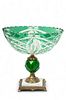 Green Overlay Crystal Compote, Marble & Brass Base, Ca. 1930, H 11.5" W 7.5" L 11.5"