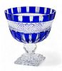 Bohemian Cobalt Blue Cut-to-clear Glass Compote, Mid 20th C., H 10" Dia. 9.5"