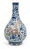 Chinese Blue & White with Iron Underglaze Porcelain Vase, H 23" Dia. 13"