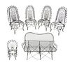 Wrought Iron Set of Four Chairs, Setee & Child's Chair, H 39" W 59" Depth 23" 6 pcs