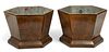 English Burled Walnut Hexagonal Planters with Lead Inserts Early 19th C., H 12" Dia. 18" 1 Pair