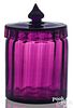 Amethyst glass pattern molded covered jar, 19th c.