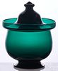 Blown emerald green glass covered sugar bowl