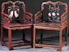 PR CHINESE CARVED DREAM STONE ARM CHAIRS