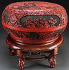 A LARGE CHINESE CARVED RED LACQUER CINNABAR BOX