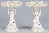 Pair of bisque and glazed porcelain footed baskets, each in two parts, 13 1/4'' h., 10 1/4'' w.