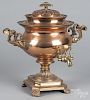 Brass and copper hot water urn, 16 1/2'' h.